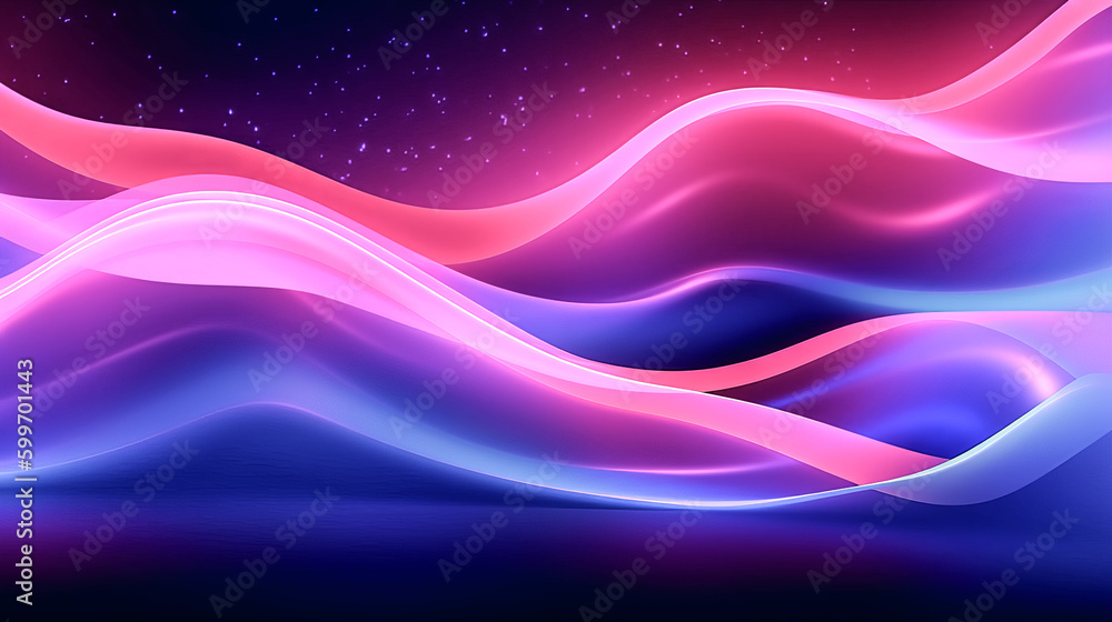 Aufkleber an abstract pink and blue neon background with a wavy line was created - generative ai.