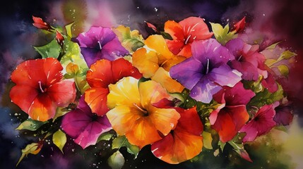 Vibrant Petunias: A Symphony of Color in Watercolor