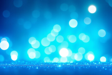 sparkling bokeh blue lights and glitter background, magical and dreamy concept.