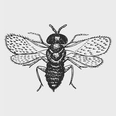 Aphelinus is a harmful insect, parasitoid wasp. Hand drawn ink vector illustration. 