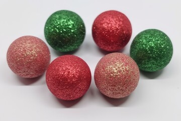 Obraz premium Christmas ornaments in red and green on a white background Generative AI