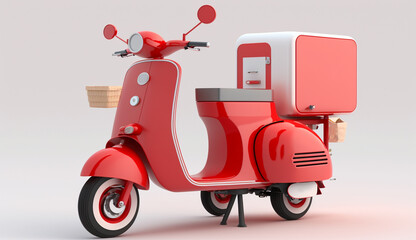 Red Delivery scooter with boxes, Generative ai