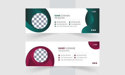 Modern and minimalist Corporate email signature or email footer and personal social media cover templates with an author photo place creative layout,Set of modern email signature design
