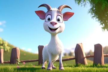 Group of Cute Cartoon Goat on a Farm (Generative AI)