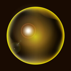 3d golden sphere. Air bubble in gold color.