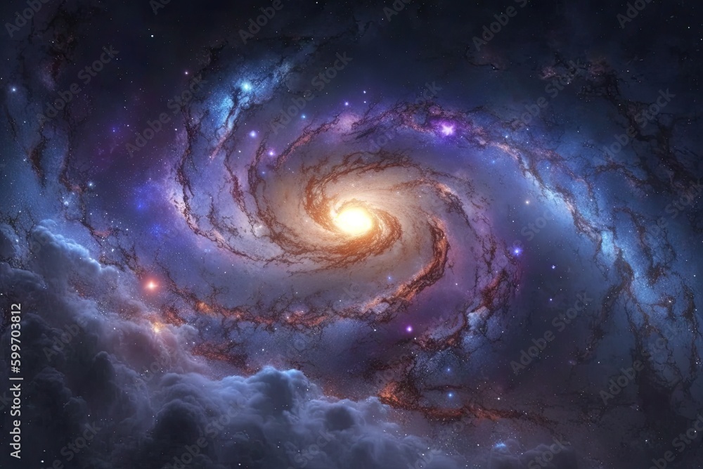 Poster spiral galaxy with a beautiful array of stars in the background generative ai