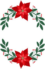 Poinsettia with holly branch  frame illustration. Christmas element. Flat design.