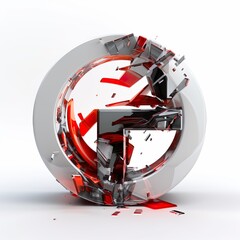 abstract 3D logo with a circle and white background, reflection, sharp