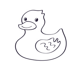 Rubber duck cartoon line sketch doodle drawing for coloring, vector illustration.