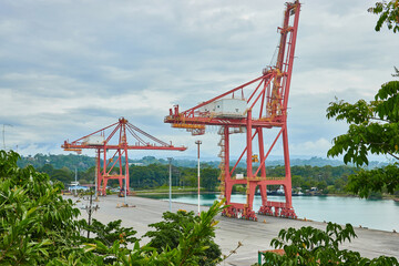Gantry crane for the unloading of goods in container ports. Puerto Moin, Costa Rica