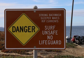 Surf unsafe sign in Monterey, California