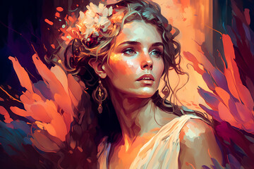Obraz na płótnie Canvas painting romance novel style heroine emotive beautiful woman 