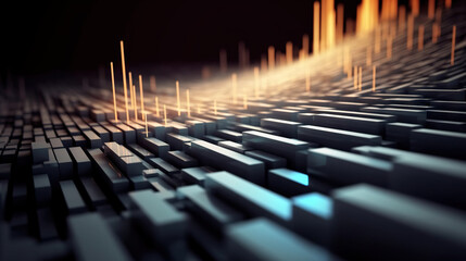 Obraz premium Modern digital abstract 3D background. Can be used in the description of network abilities, technological processes, digital storages, science, education, etc. Copy space. Based on Generative AI