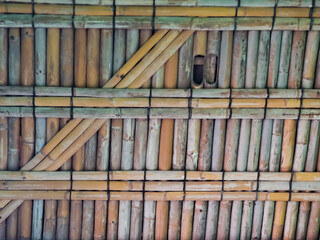 Old and natural dry bamboo texture background. Pattern of bamboo roof arranged horizontally and vertically