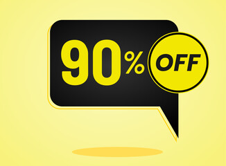 limited special offer, Banner with 90 percent off in black and yellow neon circular balloon	
