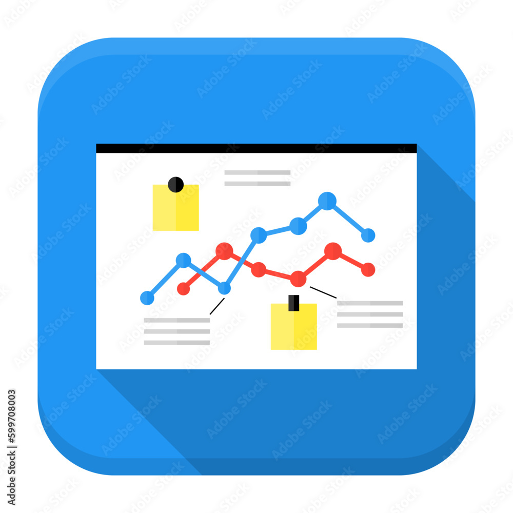 Poster desk with data app icon with long shadow. flat stylized square app icon with long shadow