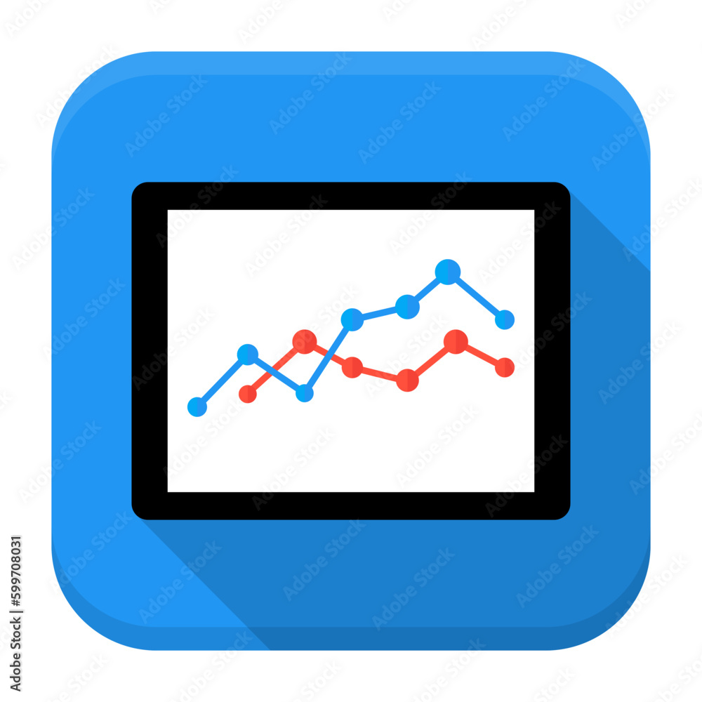 Poster desk with diagram app icon with long shadow. flat stylized square app icon with long shadow