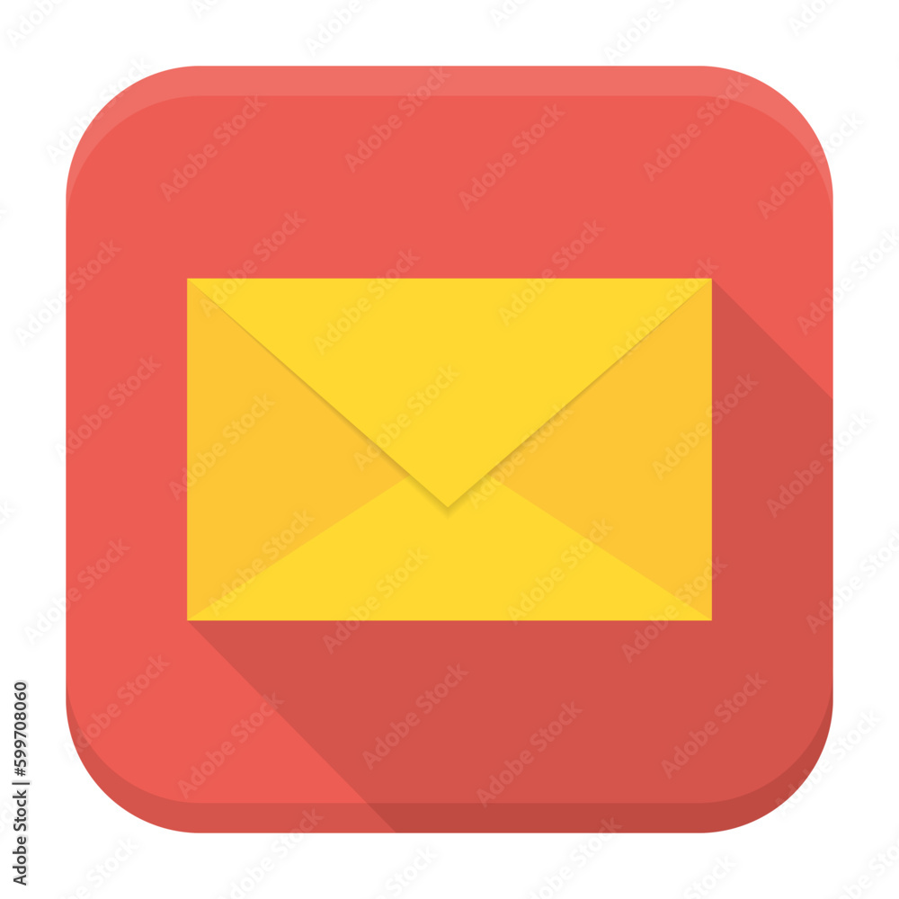 Poster flat style vector squared app icon. envelope app icon with long shadow
