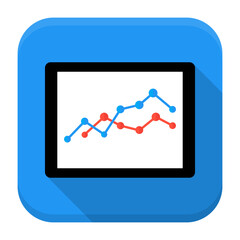 Desk with diagram app icon with long shadow. Flat stylized square app icon with long shadow