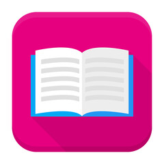 Flat style vector squared app icon. Open book app icon with long shadow