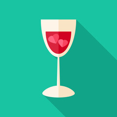 Glass with two hearts. Flat stylized object with long shadow