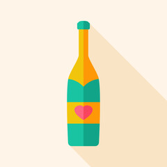 Alcohol bottle with heart. Flat stylized object with long shadow