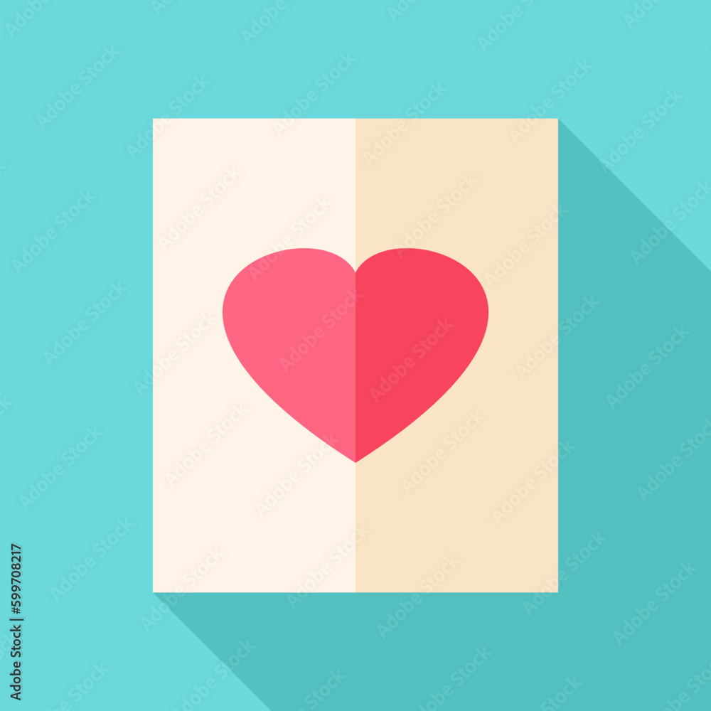 Poster paper list with heart. flat stylized object with long shadow