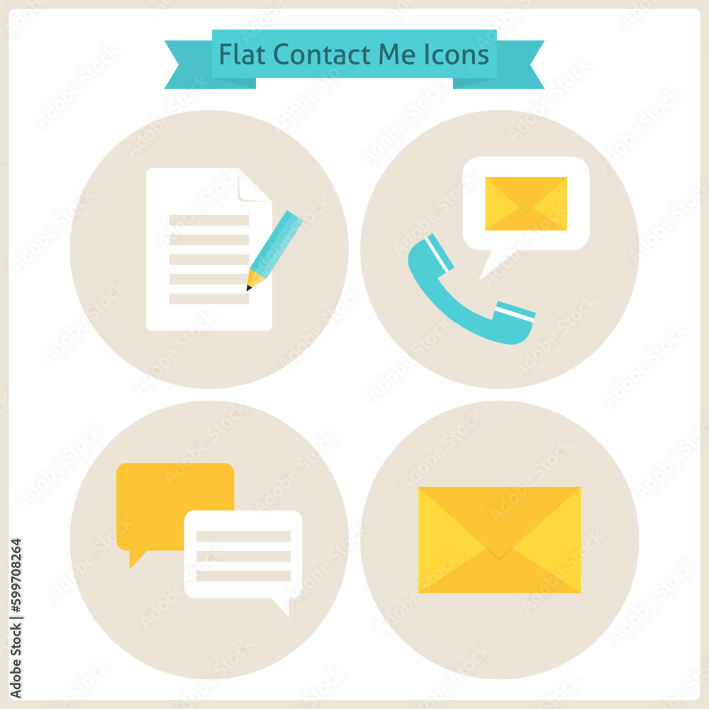 Poster flat contact me website icons set. set of business website objects. vector illustration. flat circle