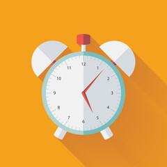 Alarm clock flat icon over yellow. Vector illustration
