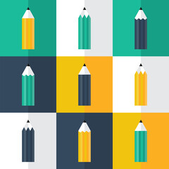 Pencil flat icons set. Vector illustration