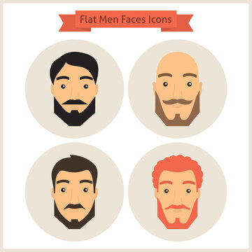 Flat Circle Men with Faces Icons Set. Set of Men Avatars. Set of Men Characters. Vector Illustration. Men Characters for web. Hipster Fashion Beard. Business People