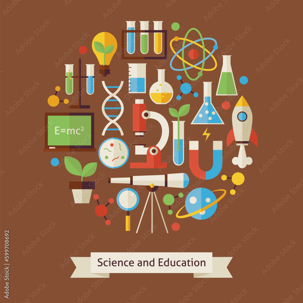 Aufkleber vector flat style education and science objects concept. flat design vector illustration. collection
