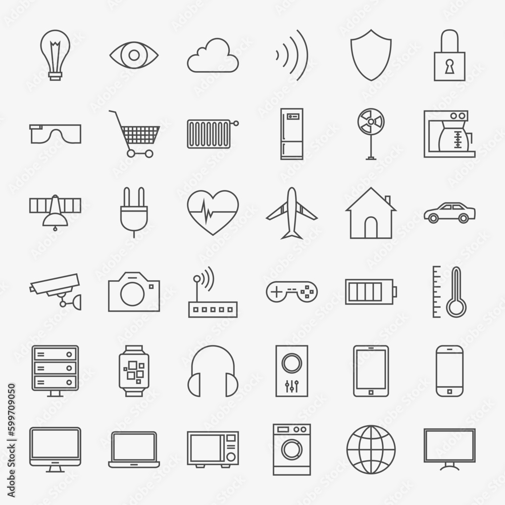 Poster line internet of things design icons big set. vector set of 36 modern thin line icons for website an
