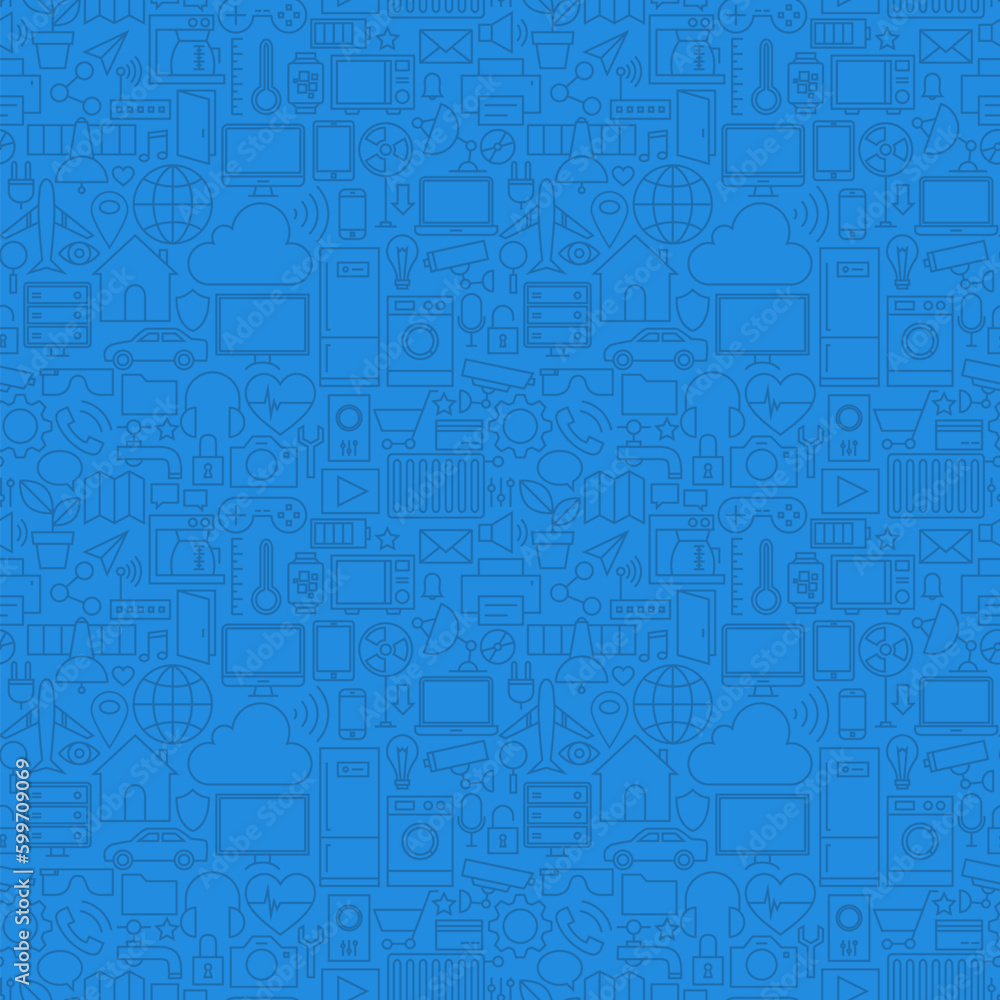 Poster blue thin line internet of things seamless pattern. vector web design seamless background in trendy 