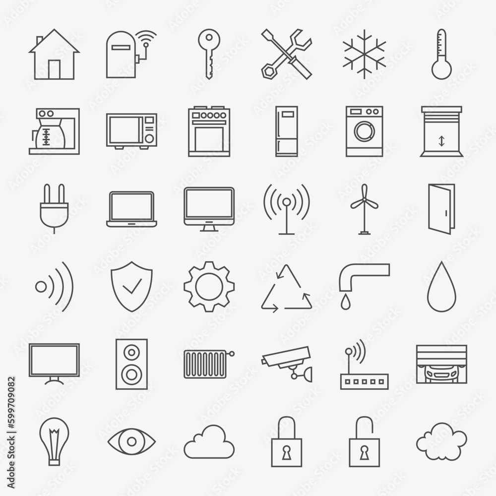 Aufkleber line smart home icons big set. vector set of 36 modern thin line icons for website and mobile. house