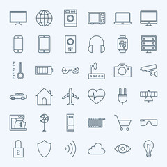Fototapeta na wymiar Line Internet of Things Icons Set. Vector Set of 36 Application Modern Thin Line Icons for Website and Mobile.