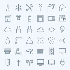 Line Home Technology Icons Set. Vector Set of 36 House Electronics Modern Thin Line Icons for Website and Mobile.