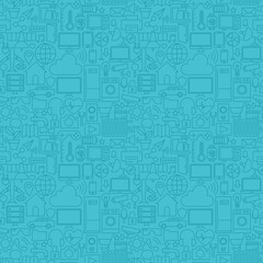 Thin Line Internet of Things Blue Seamless Pattern. Vector Web Design Seamless Background in Trendy Modern Line Style. Technology Smart Home Outline Art.