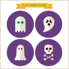 Fotobehang Flat Spirit Ghost Website Icons Set. Vector Illustration. Collection of October Magic Holiday Halloween Party Colorful Circle Icons. Tricks and Treats. Design Elements for Website Mobile Application © Designpics
