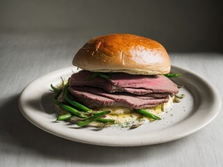  roast beef with mashed potatoes and green beans created with generative ai