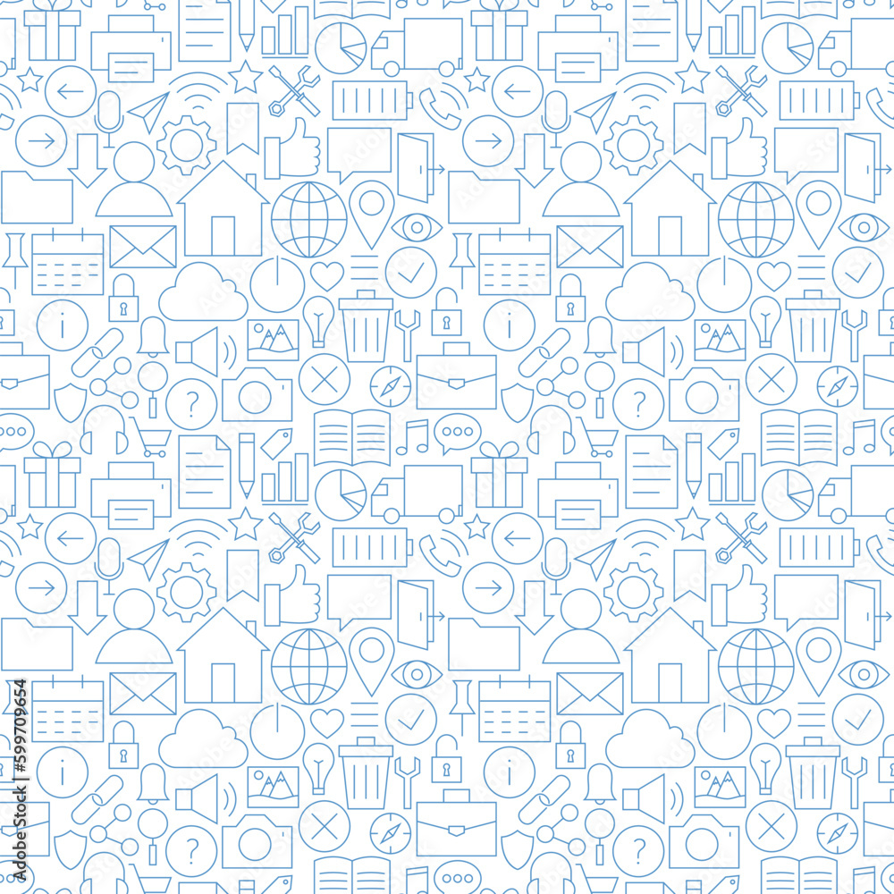 Poster thin line website mobile user interface white seamless pattern. vector web design seamless backgroun