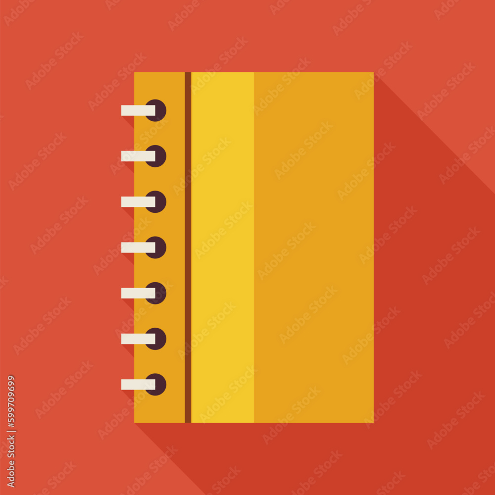 Poster flat business office notebook with spiral illustration with long shadow. office notepad vector illus