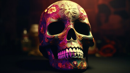 Sugar Skull (Calavera) to celebrate Mexico's Day of the Dead. Generated AI