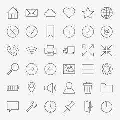 Line Web and User Interface Design Icons Big Set. Vector Set of 36 Universal Application Modern Thin Line Icons for Website and Mobile