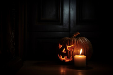 halloween jack-o-lantern and a candle