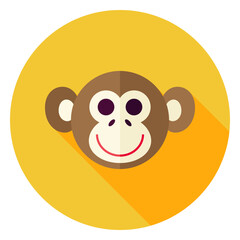 Monkey Circle Icon. Ape Animal. Flat Design Vector Illustration with Long Shadow. Chinese calendar for the year of monkey 2016