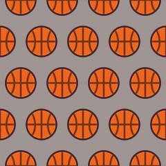 Flat Vector Seamless Sport and Recreation Pattern Basketball. Flat Style Seamless Texture Background. Sports and Playing Game Template. Healthy Lifestyle. Ball