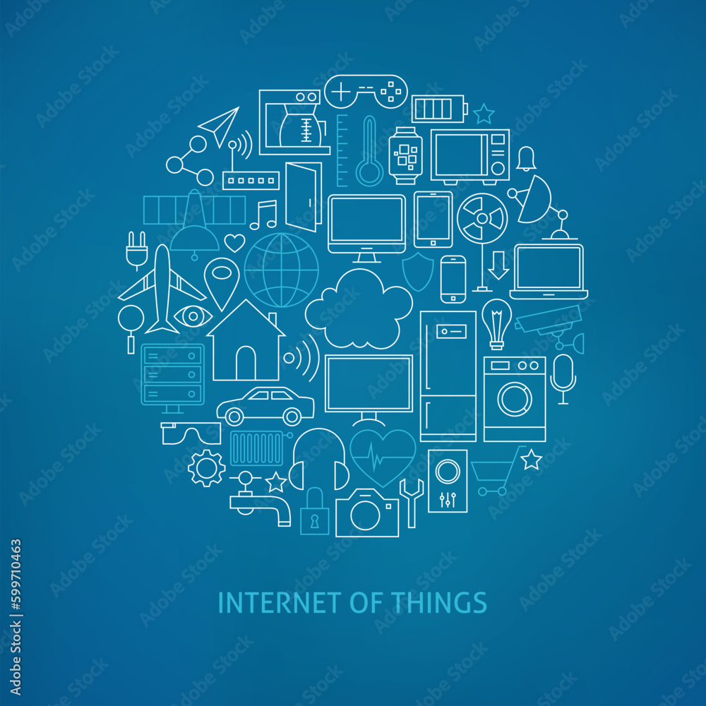 Poster thin line internet of things icons set circle concept. vector illustration of smart home technology 