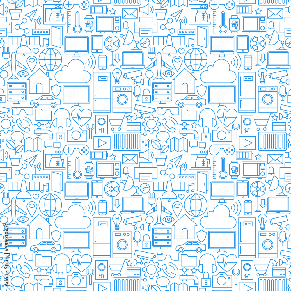 Poster thin line internet of things white seamless pattern. vector web design seamless background in trendy