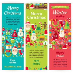 Winter Merry Christmas Holiday Invitation Template Flyer Set. Flat Design Vector Illustration of Brand Identity for Happy New Year Promotion. Colorful Pattern for Advertising.
